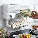 CLAPONE Wrap Organizer with Cutter Plastic Wrap Dispenser 3 in 1 Compatible with Cling Film Paper Towel Holder/Tin Foil and Roti Paper Cutter/Aluminum Foil/Butter/Roti Wrap/Food Roll-White