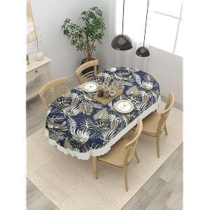 clasiko 4 seater oval dining table cover 54x78 inches or 137x198 cms material - pvc anti slip blue 77035