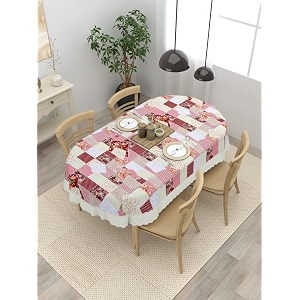 clasiko 4 seater oval dining table cover 54x78 inches or 137x198 cms material - pvc anti slip patchwork checks