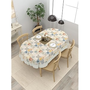 clasiko 4 seater oval dining table cover 54x78 inches or 137x198 cms material - pvc anti slip multicolor checks