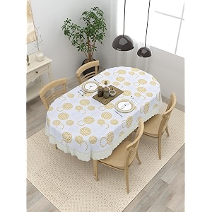 clasiko 4 seater oval dining table cover 54x78 inches or 137x198 cms material - pvc anti slip grey amp golden 77031