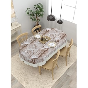 clasiko 4 seater oval dining table cover 54x78 inches or 137x198 cms material - pvc anti slip brown marble