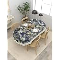 Clasiko 4 Seater Oval Dining Table Cover; 54x78 Inches or 137x198 Cms; Material - PVC; Anti Slip; Blue Leaves