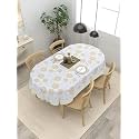 Clasiko 4 Seater Oval Dining Table Cover; 54x78 Inches or 137x198 Cms; Material - PVC; Anti Slip; Golden On Grey