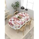 Clasiko 4 Seater Oval Dining Table Cover; 54x78 Inches or 137x198 Cms; Material - PVC; Anti Slip; Patchwork Checks