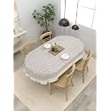 Clasiko 4 Seater Oval Dining Table Cover; 54x78 Inches or 137x198 Cms; Material - PVC; Anti Slip; Beige Black Geometric