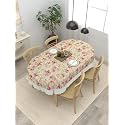 Clasiko 4 Seater Oval Dining Table Cover; 54x78 Inches or 137x198 Cms; Material - PVC; Anti Slip; Pink &amp; Beige Flowers 77030