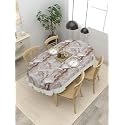 Clasiko 4 Seater Oval Dining Table Cover; 54x78 Inches or 137x198 Cms; Material - PVC; Anti Slip; Brown Marble
