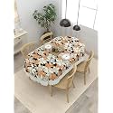 Clasiko 4 Seater Oval Dining Table Cover; 54x78 Inches or 137x198 Cms; Material - PVC; Anti Slip; Orange Cream Leaves