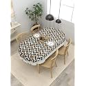 Clasiko 4 Seater Oval Dining Table Cover; 54x78 Inches or 137x198 Cms; Material - PVC; Anti Slip; Beige Black Zigzag