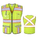 Class 2 Safety Vest with Zipper Front and multiple Pockets, High Visibility Vest, Meets ANSI/ISEA Standards