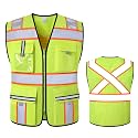 Class 2 Safety Vest with Zipper Front and multiple Pockets, High Visibility Vest, Meets ANSI/ISEA Standards