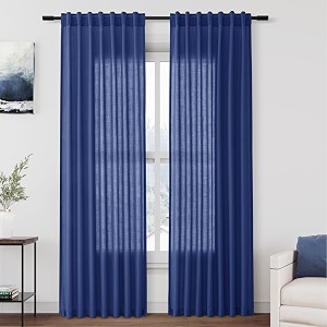 Classic Blue Linen Curtains 84 Inch Length