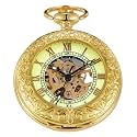 Classic Bronze/Black Mechanical Pocket Watches, Mechanical Vintage Bronze/Black Mechanical Pocket Watches Roman Numerals Black Dial Watches