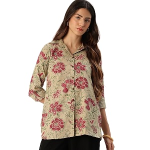 Classic collared cotton shirt with 3 4
