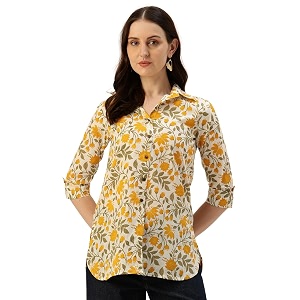 Classic collared cotton shirt with 3 4