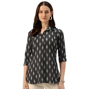 Classic collared cotton shirt with 3 4