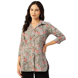 Classic collared cotton shirt with 3 4