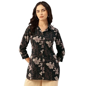 Classic collared cotton shirt with 3 4