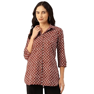 Classic collared cotton shirt with 3 4