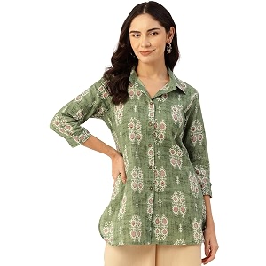 Classic collared cotton shirt with 3 4