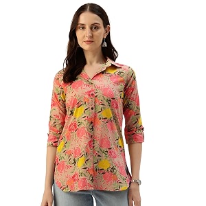 Classic collared cotton shirt with 3 4