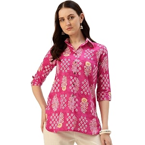 Classic collared cotton shirt with 3 4