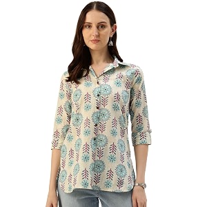 Classic collared cotton shirt with 3 4