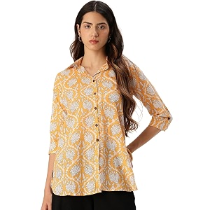 Classic collared cotton shirt with 3 4