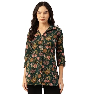Classic collared cotton shirt with 3 4