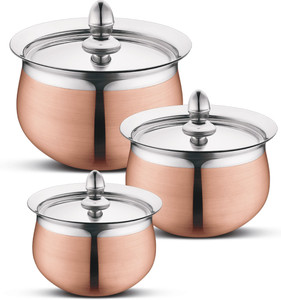 classic essentials stainless steel copper bottom 3-piece biryani handi set for serving non-stick coated cookware set stainless steel 3 - piece