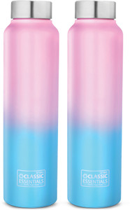 classic essentials stainless steel spring water bottle for sports school home office travel 1000 ml steel bottle pack of 2 pink blue