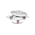 CLASSIC ESSENTIALS Triply Stainless Steel Extra Deep Kadhai with Steel Lid | (22cm Diameter) | 2 Litre Stainless Steel Kadai with Heavy Bottom | Silver (Induction and Gas Stove Friendly).
