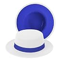 Classic Fedora Hat Two Tone Flat Top Hat with Band Wide Brim Pork Pie Hat Adjustable Patchwork Colors Panama Hat