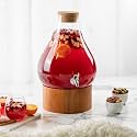 Classic Home Teardrop Clear Glass Ice Cold Beverage Drink Dispenser- 2.75 Gallon, With Cork Lid &amp; Modern Wood Base Leak Proof Spigot- Wide Mouth Easy Filling For Outdoor, Parties &amp; Daily Use