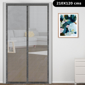 classic mosquito net 210x120 cms magnetic door mesh self-closing with full frame self adesive hook fibre washable adults mosquito net 210x120-grey-fg frame hung