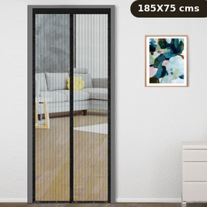classic mosquito net net for door with magnet self-closing with full frame self adhesive hook polyester washable adults mosquito net black-185x75 frame hung