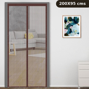 classic mosquito net net for door with magnet self-closing with full frame self adhesive hook polyester washable adults mosquito net 200x95 -brown frame hung
