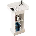 Classic Podium Stand with Drawer and Open Storage Floor Standing Lectern Wide Countertop Presentation Speaking Lectern for Church School and Business Conferences(White)