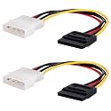 4 Pin IDE Molex Male to 15 Pin Serial ATA SATA Hard Drive Adapter Power Cable for Personal Computer, Server (Pack of 2) metallic