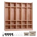 Classroom Coat Locker with Cubbies, Double Side Coat Hooks, Anti-tip Anchors, Casters, Hooks and Storage Boxes,for Classrooms &amp; Playrooms