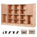 Classroom Coat Locker with Cubbies, Double Side Coat Hooks, Anti-tip Anchors, Casters, Hooks and Storage Boxes,for Classrooms & Playrooms