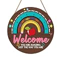 Classroom Teacher Door Sign Classroom Signs 12x12in Welcome Classroom Door Sign Teacher Wreath for Classroom Rainbow Hanging Plaque You are Amazing Welcome Poster for School Classroom Bulletin Board