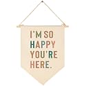 Classroom Wall Banner Decor-Teacher Gift-Welcome Banner-Inspirational Back to School Wall Flag-I'm So Happy You're Here-Positive Teacher Office Quote-Hanging Canvas Pennant Sign for Classroom Office