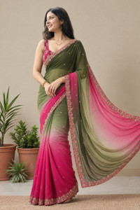 Classy Fashion Ombre Embroidered Bollywood Georgette Saree