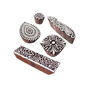 classy motif mix and flower wood stamps for printing set of 5