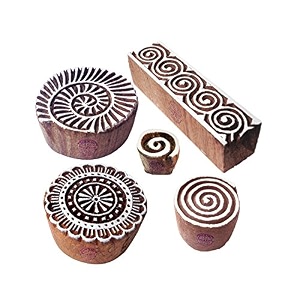 classy pattern spiral and round wood block stamps set of 5