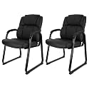 CLATINA Classic Leather Soft Reception Chair with Padded Armrests and Sled Base, Executive Guest Chair for Office Computer Desk Conference Waiting Meeting Room, Black (2 Pack)