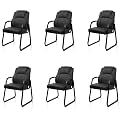 CLATINA Classic Leather Soft Reception Chair with Padded Armrests and Sled Base, Executive Guest Chair for Office Computer Desk Conference Waiting Meeting Room, Black (6 Pack)