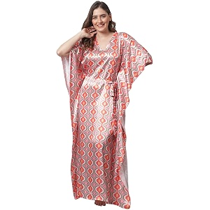 Claura Orange Digital Print Silk Satin Women